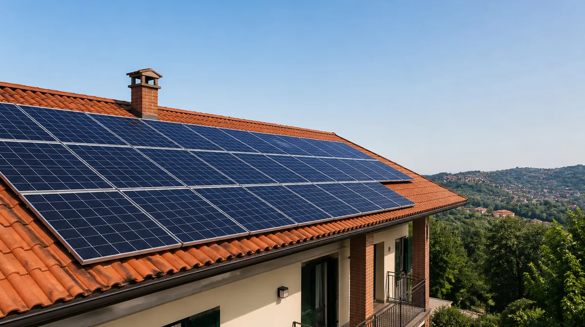 Pannelli fotovoltaici su un tetto residenziale in Italia
