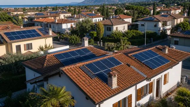 Quartiere residenziale con pannelli solari sui tetti